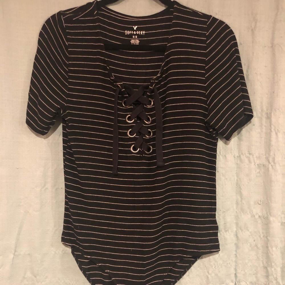Size XL American Eagle Bodysuit Wht/Blk Striped